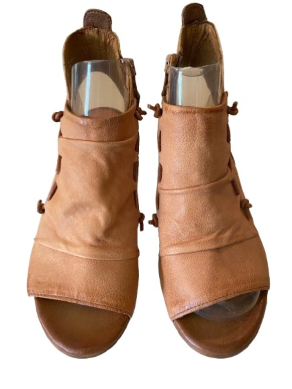 Miz Mooz Women’s Celia Tan Leather Peep Toe Bootie Size 7.5 - 8 Boho Sandal - Picture 4 of 13